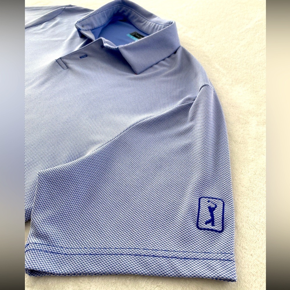 PGA tour blue and white golf polo shirt